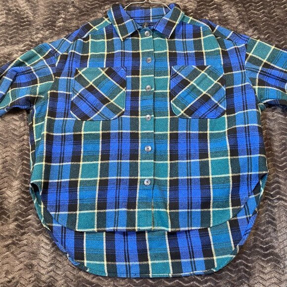Zara Plaid Button-Up Shirt Flannel With Dual Chest Pockets Womens size L - Picture 1 of 7